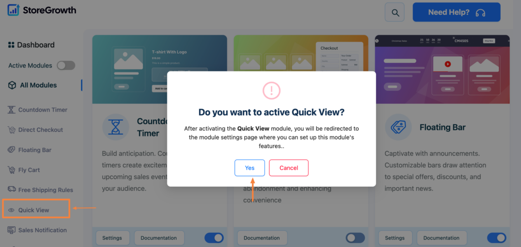 Enable Quick View Module