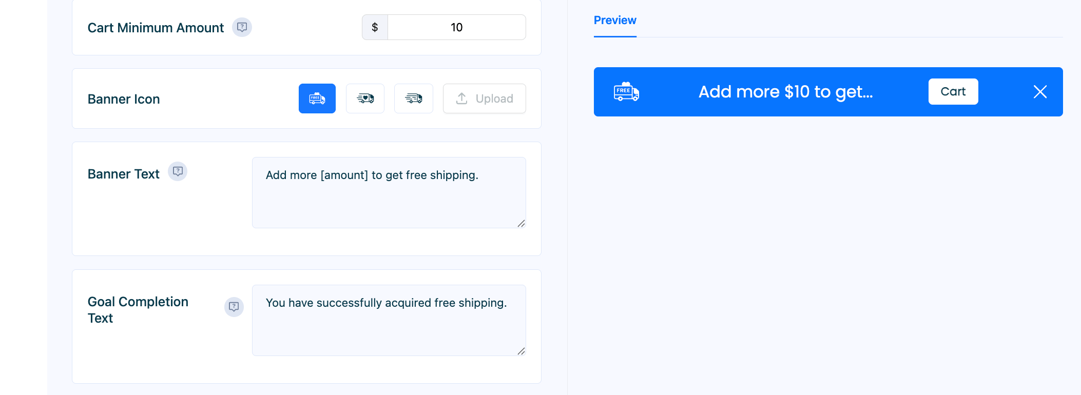 Additional Settings for Free Shipping Bar 