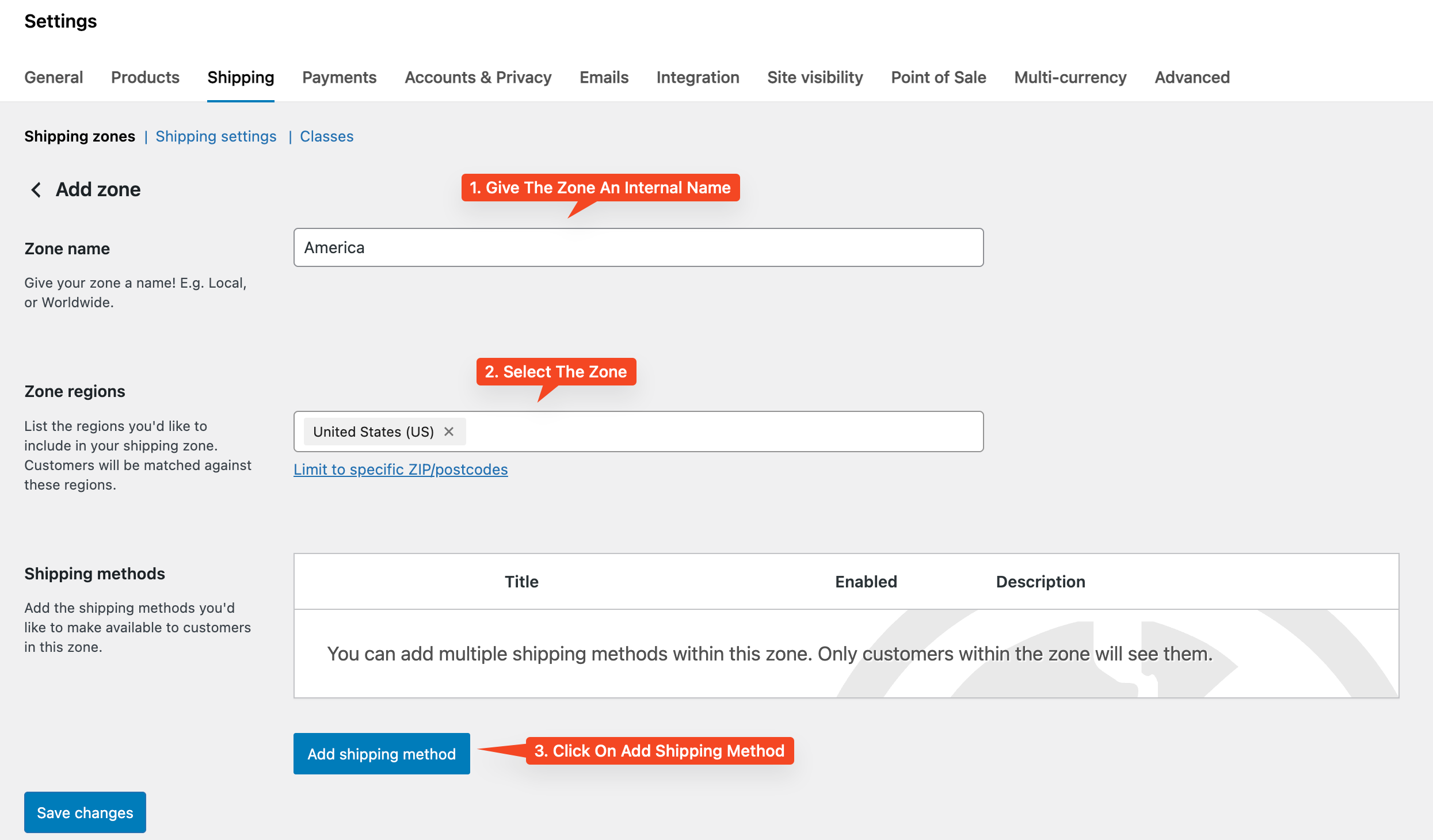 Adding Shipping Zones in WooCommerce