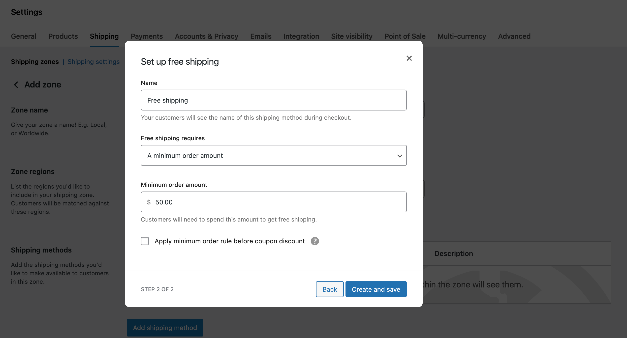 Setting up Free Shipping Conditions