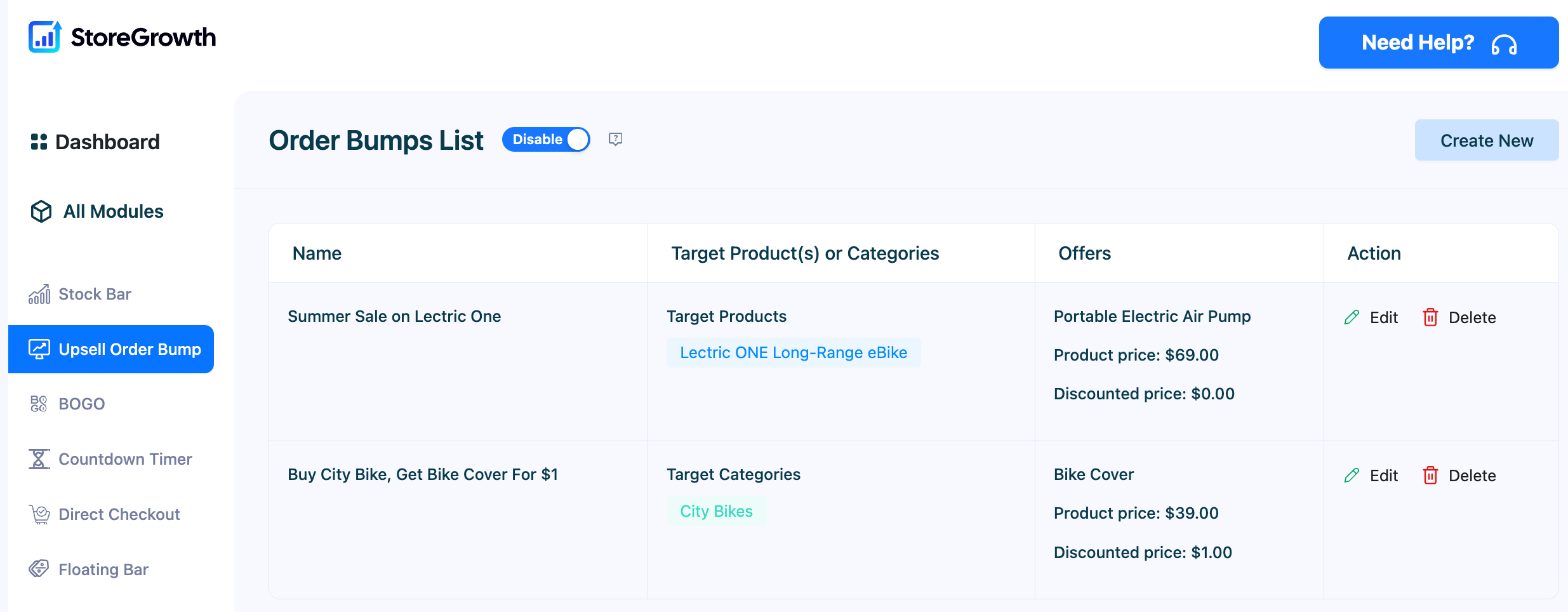 This image highlights all the order bumps in the Upsell Order Bump Module in StoreGrowth - Sales Booster for WooCommerce