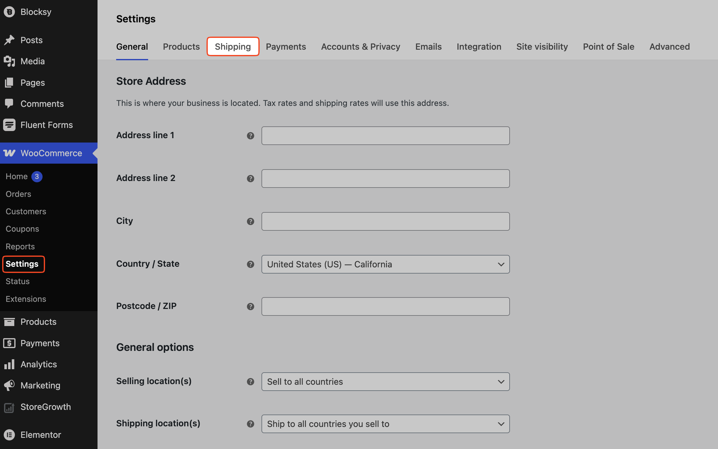 This image highlights how to navigate to the Shipping Settings in WooCommerce