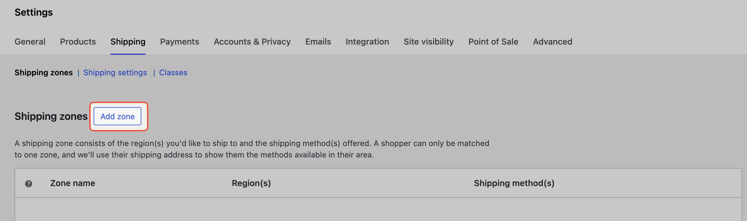 This image shows how to add a new Shipping Zone in WooCommerce
