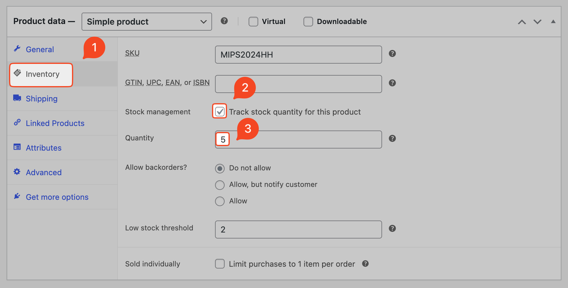 This image shows how to count stock in a regular product in Stock Bar Module in StoreGrowth Plugin for WooCommerce