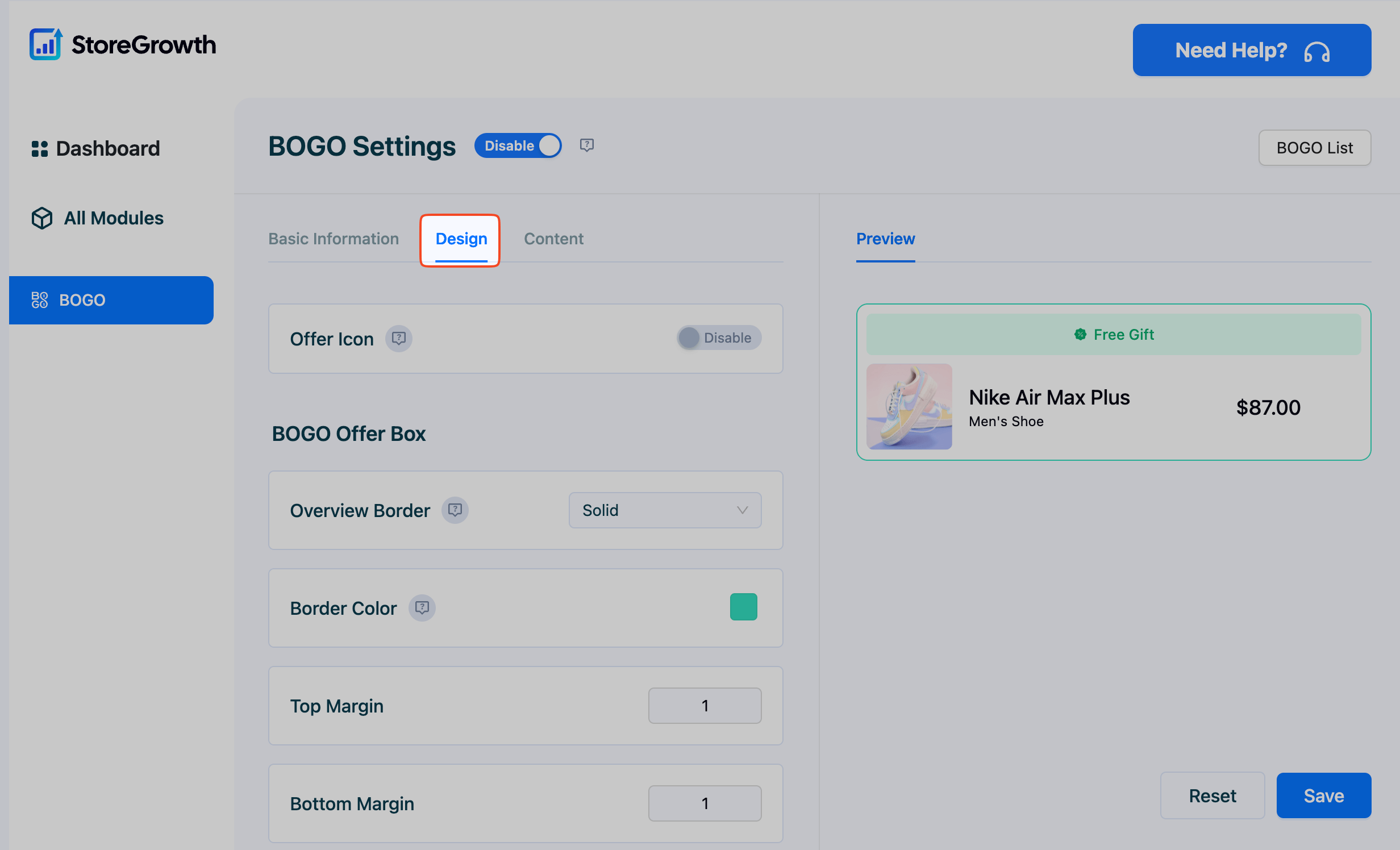 This image shows how to configure the design of the BOGO deal