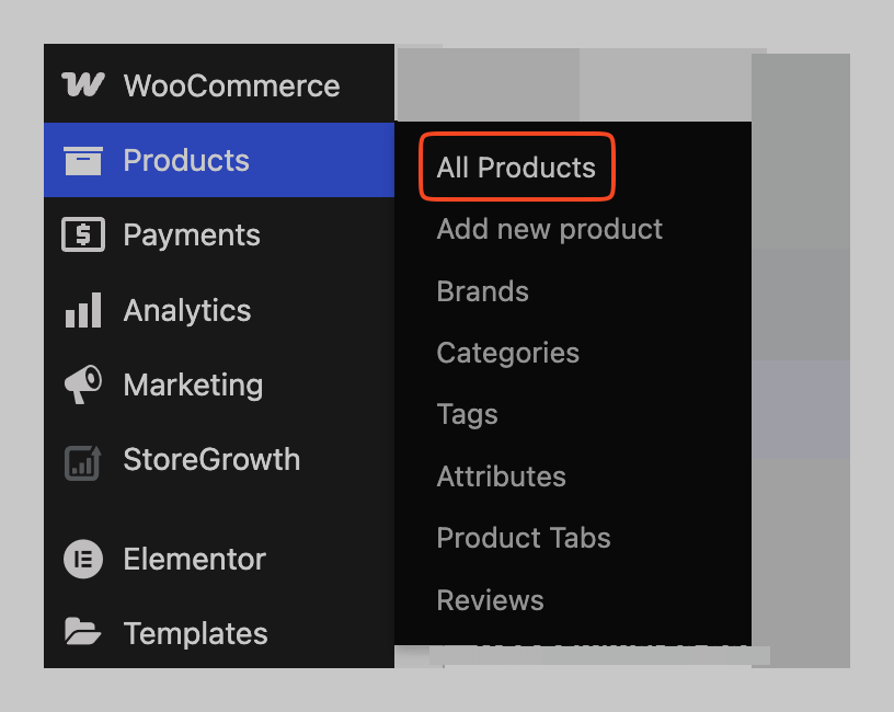 This image shows how to find all products in the WooCommerce Product settings