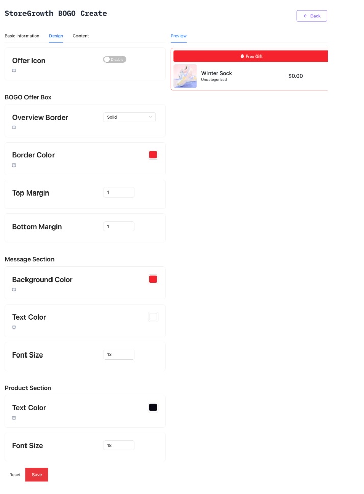 This image shows the design customization options in StoreGrowth