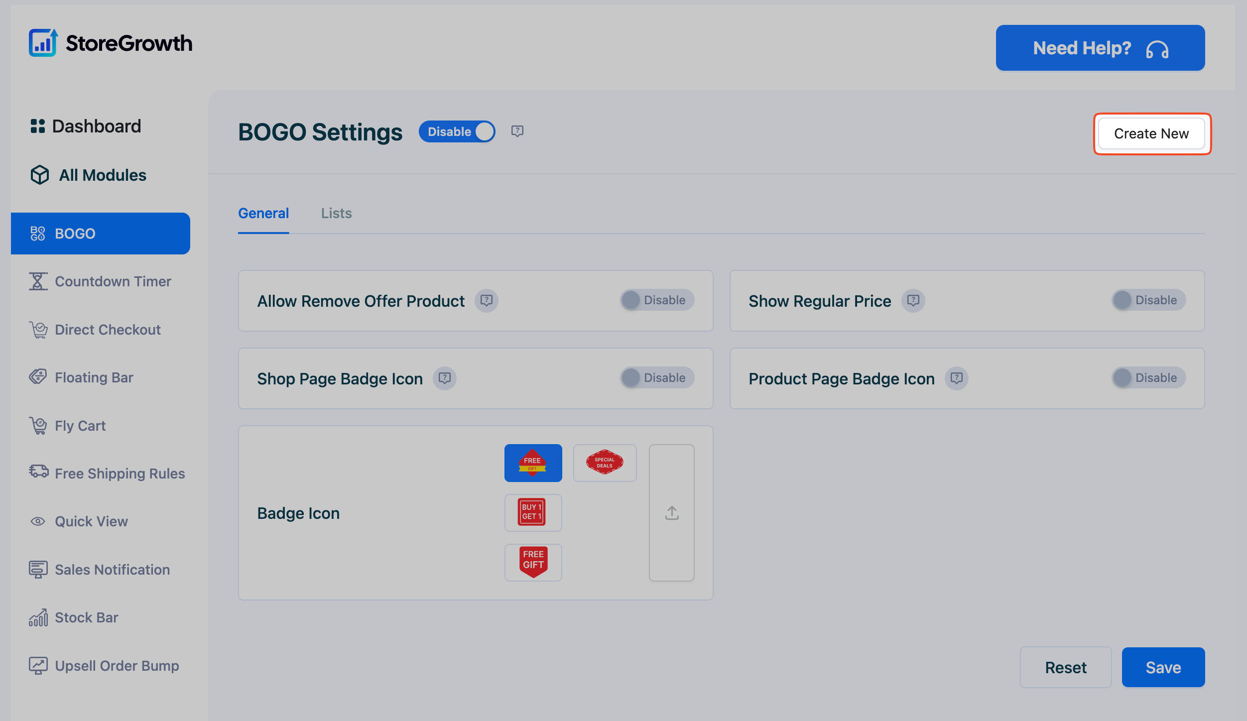 This image shows how to create a new BOGO module