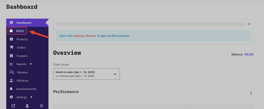 This image shows that a BOGO menu is created in Vendor Dashboard